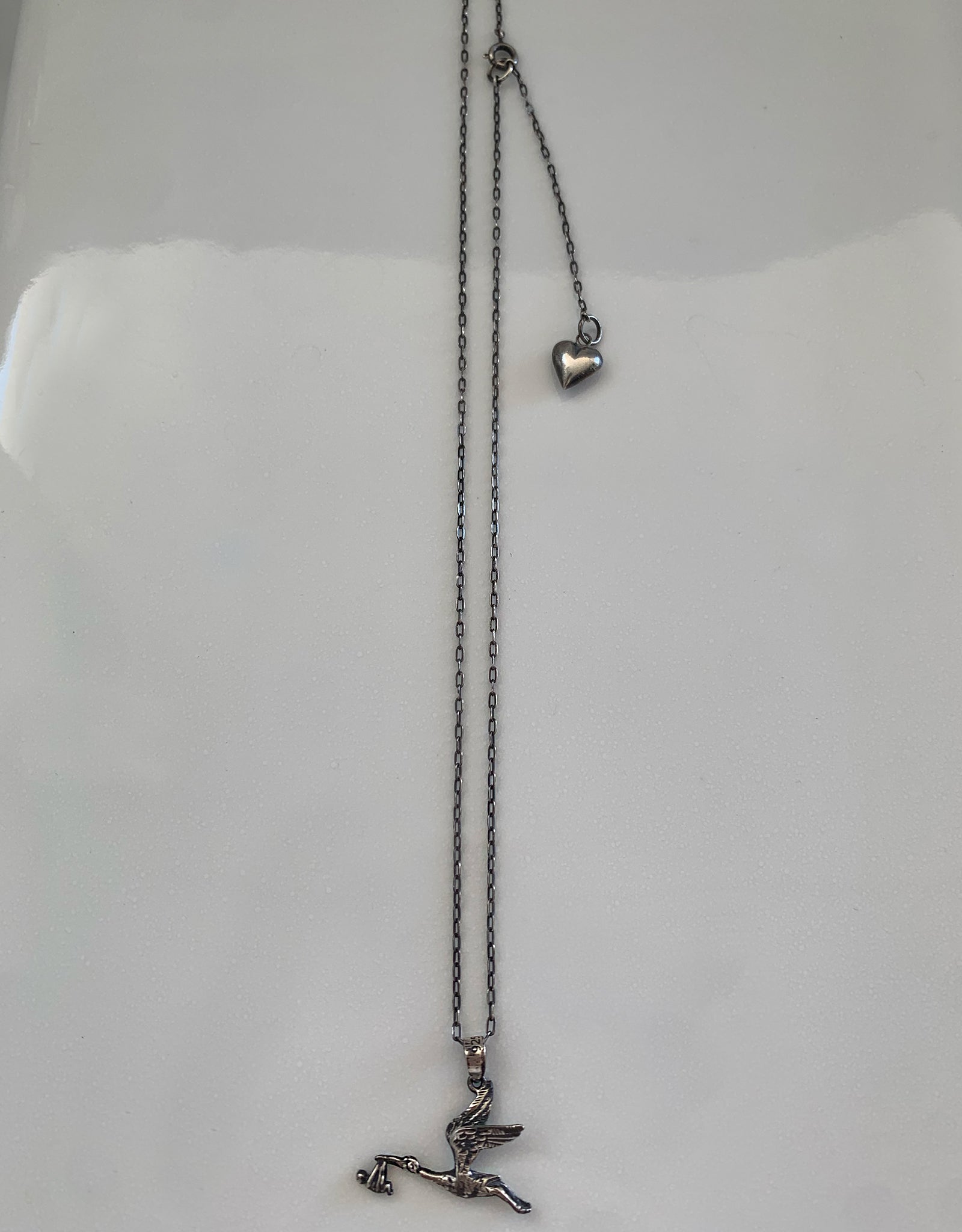 【silver】charm necklace / stork
